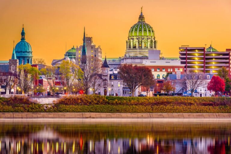 Photo of Harrisburg, PA, at Dusk in the Susquehanna Valley.