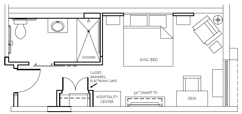 Deluxe King room floor plan.