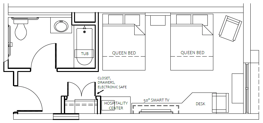 Deluxe Queen room floor plan.