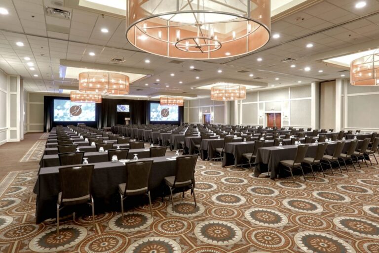 Interior of tables and chairs in meeting space at Pennsylvania conference center